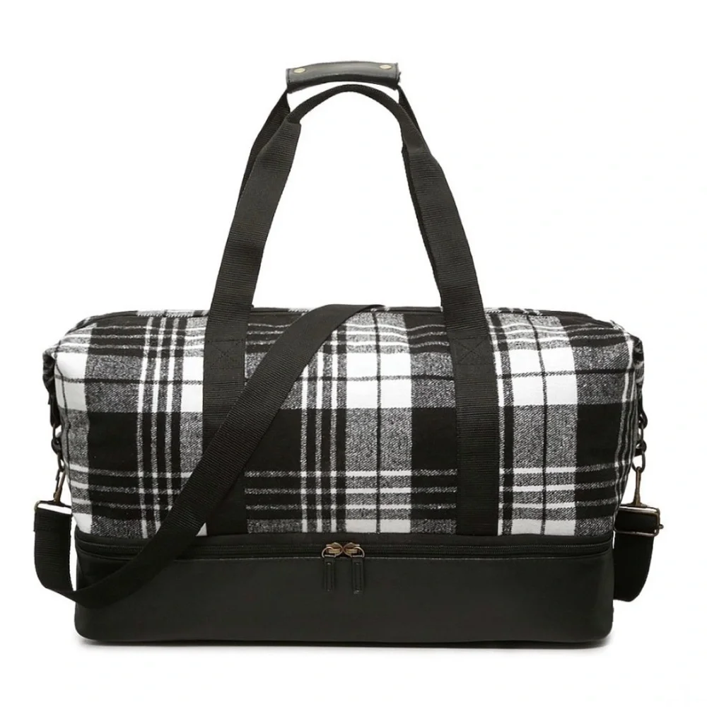 DSW Black and White Plaid Weekender Bag